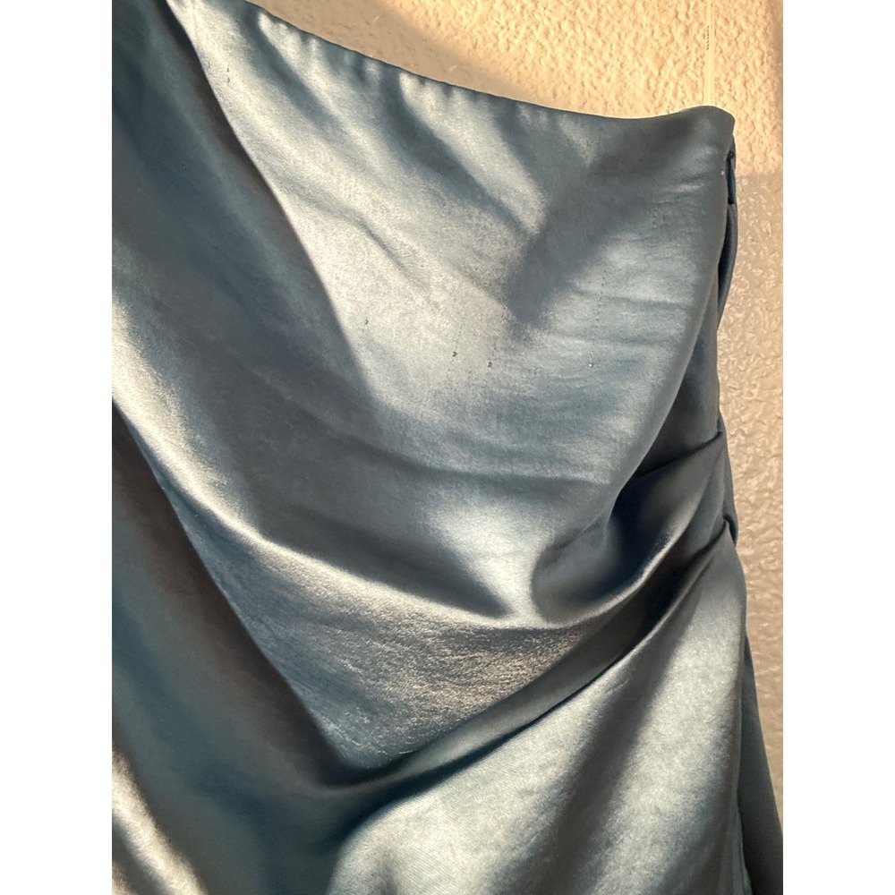 ELLIATT Reception Dress Dusty Blue One Shoulder Satin Ruched Midi Size L‎ - Picture 16 of 16